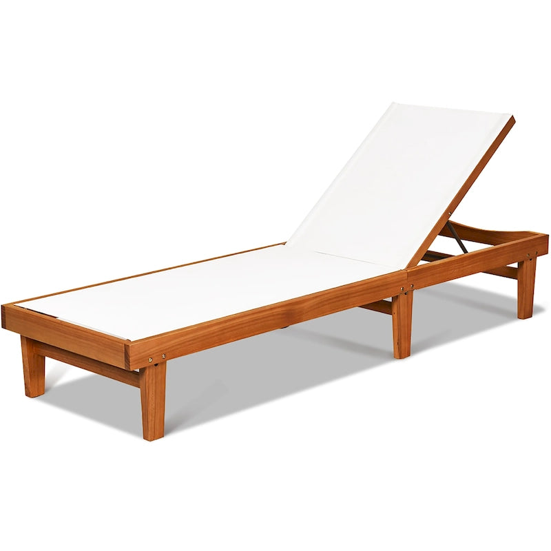 Outdoor Wood Chaise Lounge Chair Patio Recliner with Adjustable Back