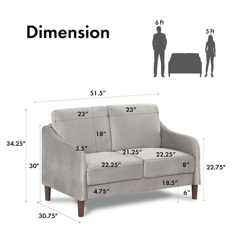 Grey Velvet Loveseat – 2-Seat, 52"