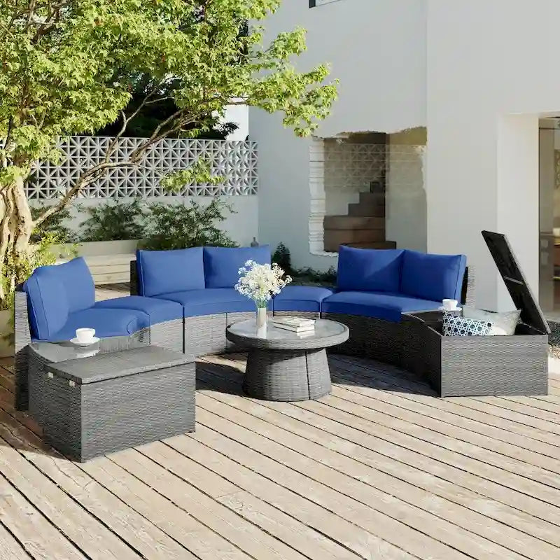 Abrihome 10-Piece Outdoor Sectional Half Round Patio Rattan Sofa Set,Light Gray
