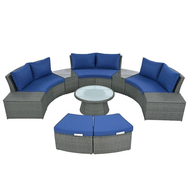 Abrihome 10-Piece Outdoor Sectional Half Round Patio Rattan Sofa Set,Light Gray