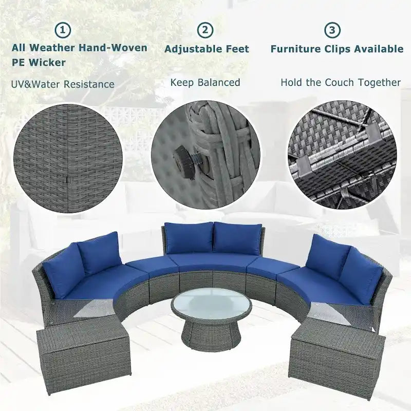 Abrihome 10-Piece Outdoor Sectional Half Round Patio Rattan Sofa Set,Light Gray