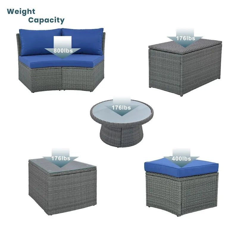 Abrihome 10-Piece Outdoor Sectional Half Round Patio Rattan Sofa Set,Light Gray