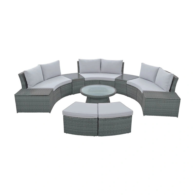 Abrihome 10-Piece Outdoor Sectional Half Round Patio Rattan Sofa Set,Light Gray