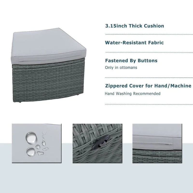 Abrihome 10-Piece Outdoor Sectional Half Round Patio Rattan Sofa Set,Light Gray