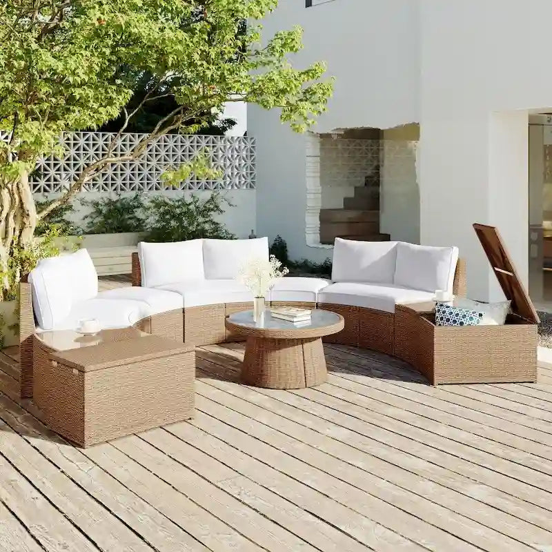 Abrihome 10-Piece Outdoor Sectional Half Round Patio Rattan Sofa Set,Light Gray