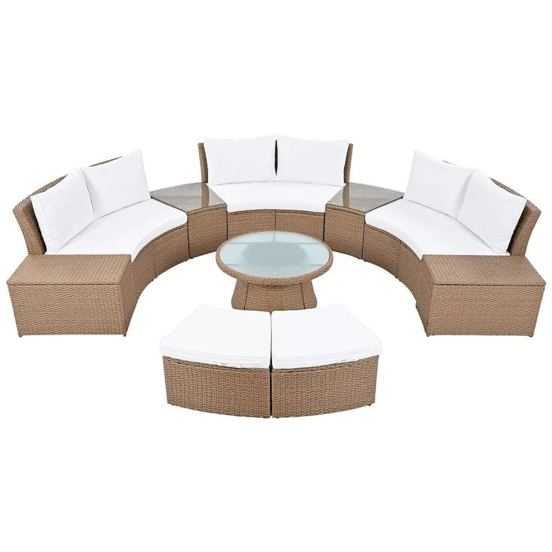Abrihome 10-Piece Outdoor Sectional Half Round Patio Rattan Sofa Set,Light Gray