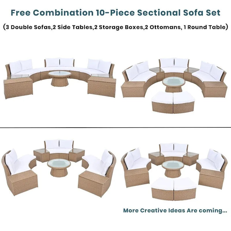 Abrihome 10-Piece Outdoor Sectional Half Round Patio Rattan Sofa Set,Light Gray