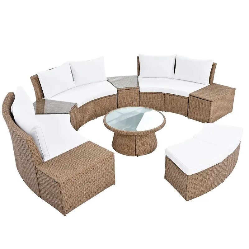 Abrihome 10-Piece Outdoor Sectional Half Round Patio Rattan Sofa Set,Light Gray