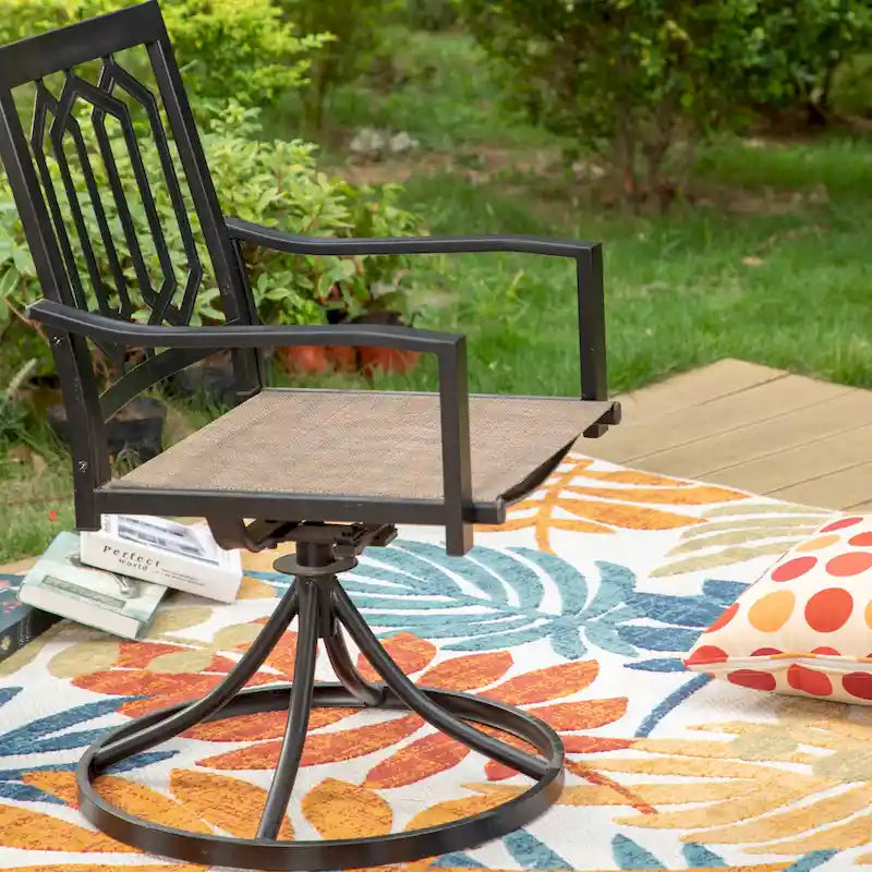 5 Pieces Patio Dining Set, 4 Sling Swivel Chairs and Outdoor/Indoor Multi Role Metal 37  Square Table with 1.57  Umbrella Hole