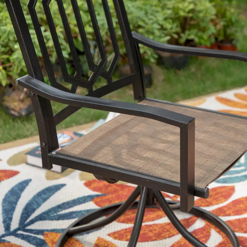 5 Pieces Patio Dining Set, 4 Sling Swivel Chairs and Outdoor/Indoor Multi Role Metal 37  Square Table with 1.57  Umbrella Hole