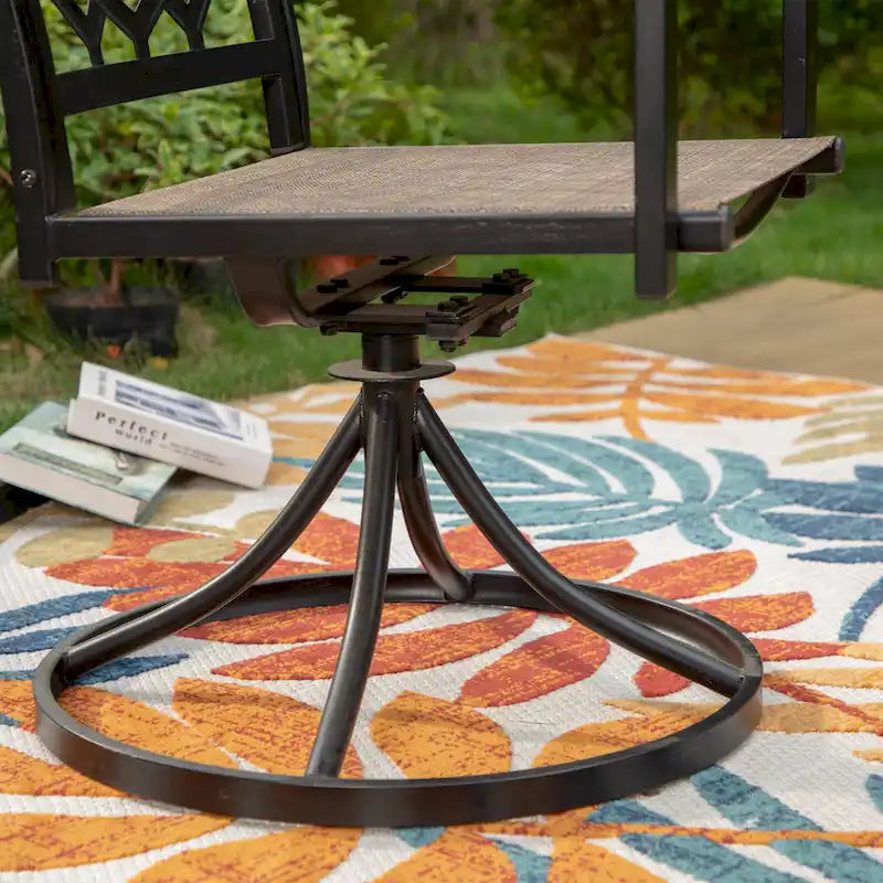 5 Pieces Patio Dining Set, 4 Sling Swivel Chairs and Outdoor/Indoor Multi Role Metal 37  Square Table with 1.57  Umbrella Hole