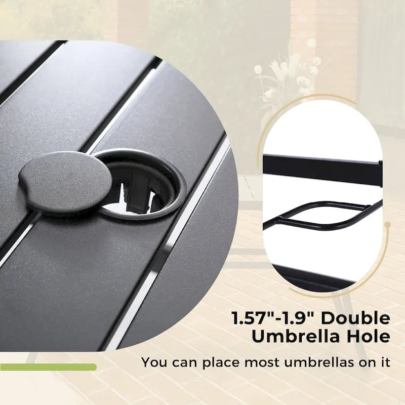 5 Pieces Patio Dining Set, 4 Sling Swivel Chairs and Outdoor/Indoor Multi Role Metal 37  Square Table with 1.57  Umbrella Hole