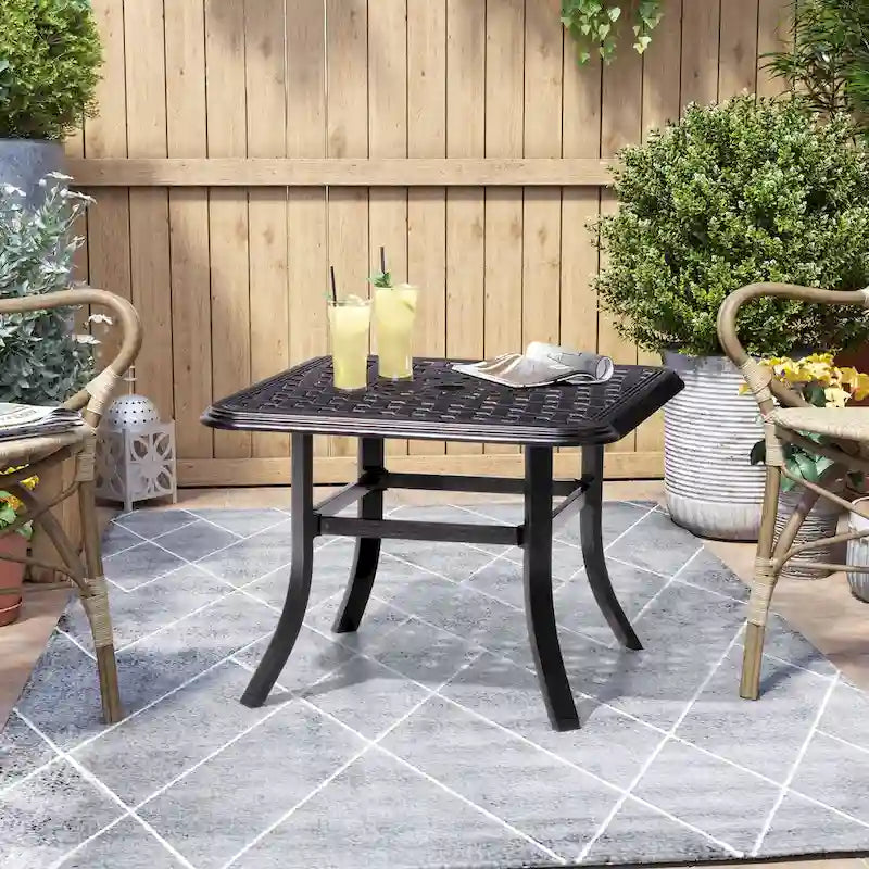 Pellebant Outdoor Square Cast Aluminum Small Table with Umbrella Hole - 24.02 Lx24.02 Wx17.52 H