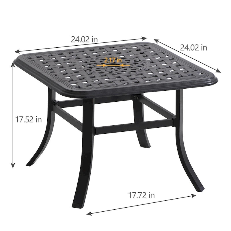 Pellebant Outdoor Square Cast Aluminum Small Table with Umbrella Hole - 24.02 Lx24.02 Wx17.52 H