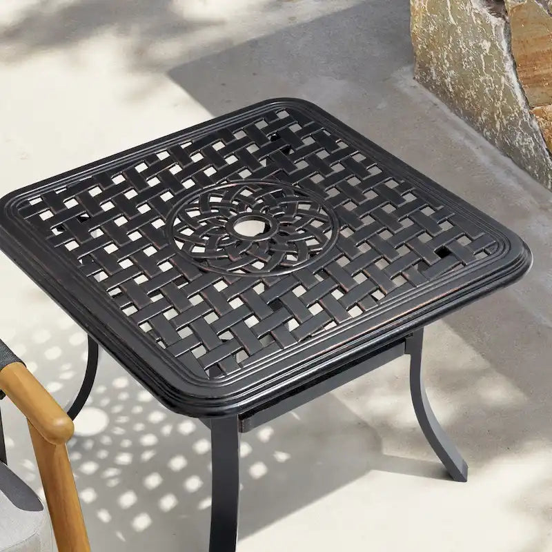 Pellebant Outdoor Square Cast Aluminum Small Table with Umbrella Hole - 24.02 Lx24.02 Wx17.52 H