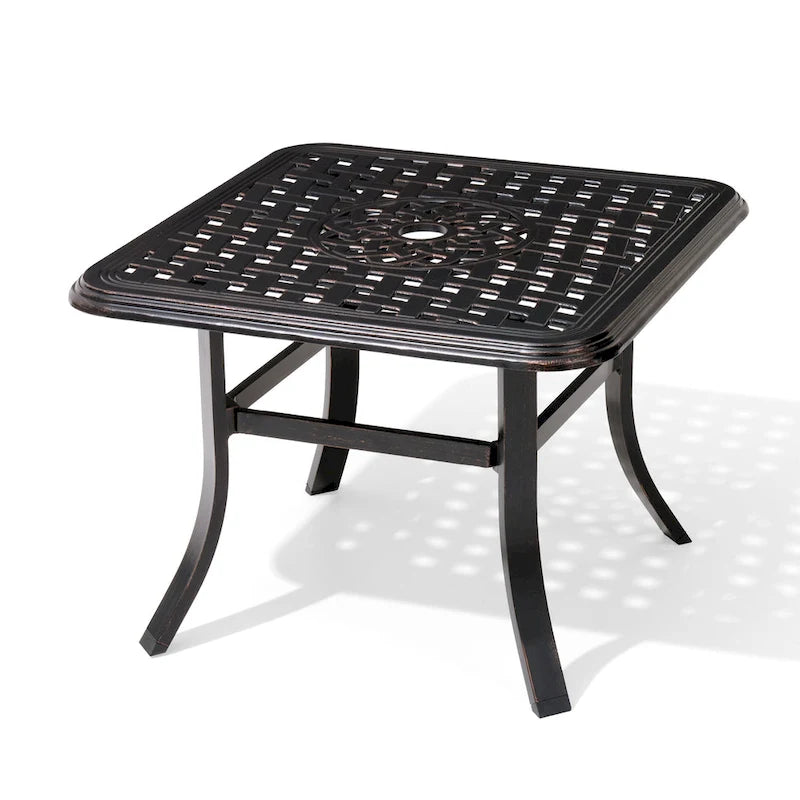 Pellebant Outdoor Square Cast Aluminum Small Table with Umbrella Hole - 24.02 Lx24.02 Wx17.52 H