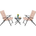 3-Piece Folding Patio Bistro Dining Set, Furniture Set with 2 Folding Reclining Chairs with Cushion and 1 Folding Glass Table