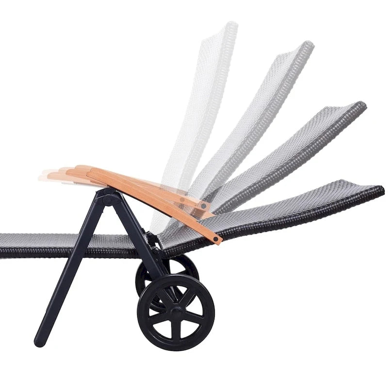 Outdoor Folding Rattan Reclining Chair Adjustable Patio Chaise Lounge
