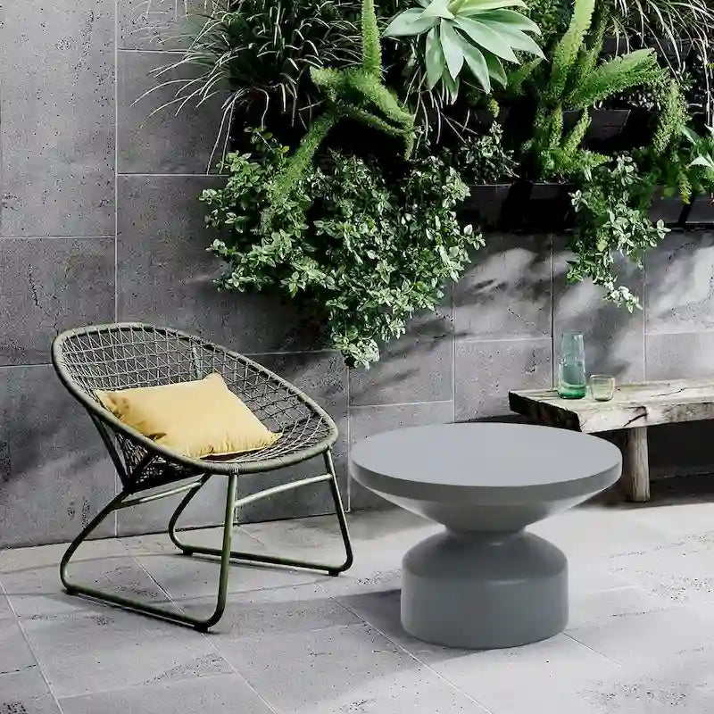 Grey MgO Round Coffee Table, Indoors and Outdoors - 16.14  H x 24.21  W x 24.21  D