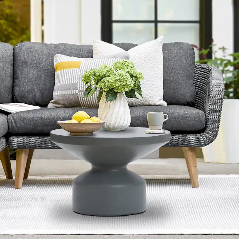 Grey MgO Round Coffee Table, Indoors and Outdoors - 16.14  H x 24.21  W x 24.21  D
