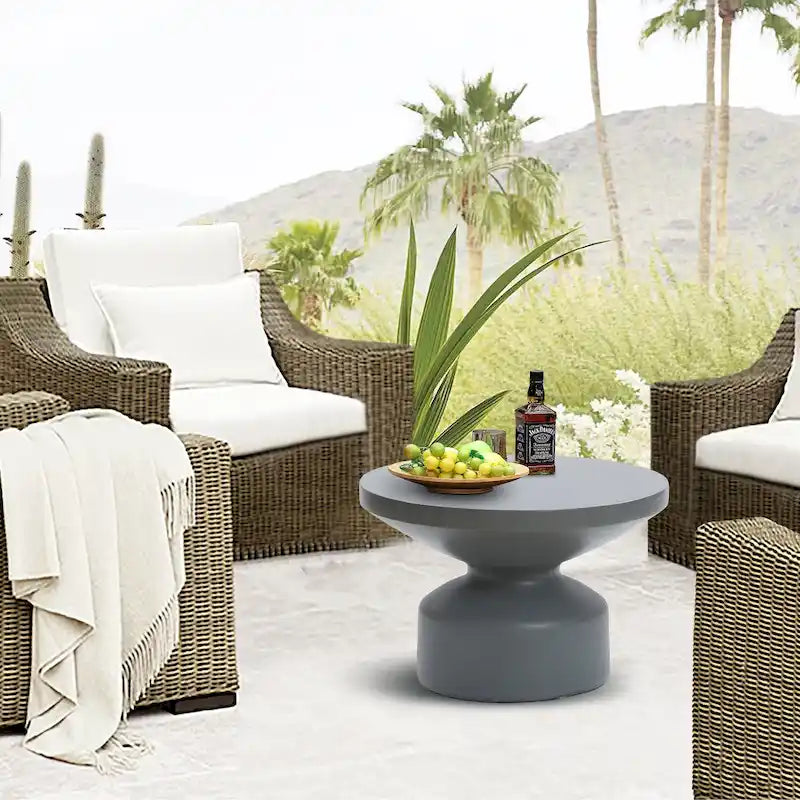 Grey MgO Round Coffee Table, Indoors and Outdoors - 16.14  H x 24.21  W x 24.21  D