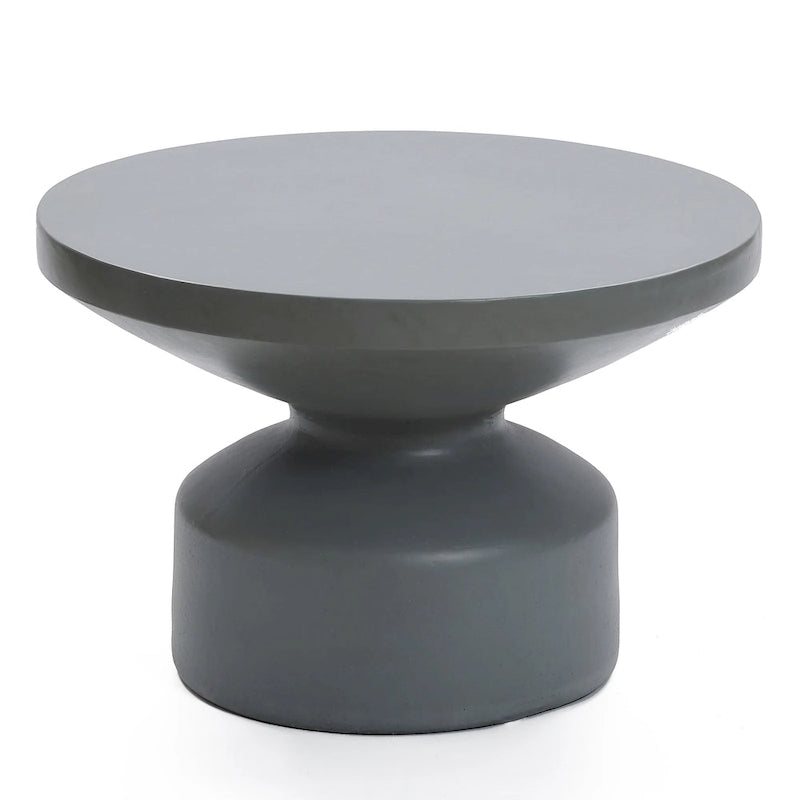 Grey MgO Round Coffee Table, Indoors and Outdoors - 16.14  H x 24.21  W x 24.21  D