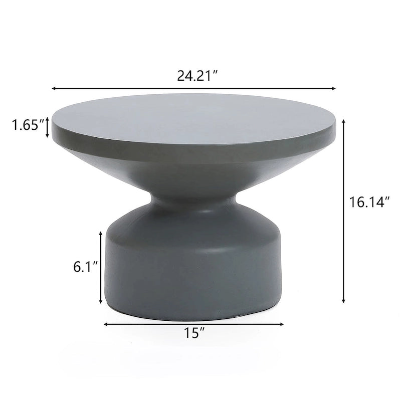 Grey MgO Round Coffee Table, Indoors and Outdoors - 16.14  H x 24.21  W x 24.21  D