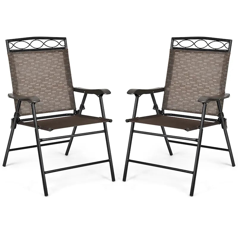 Set of 2 Patio Chairs Outdoor Folding Lawn Chairs with Steel Frame