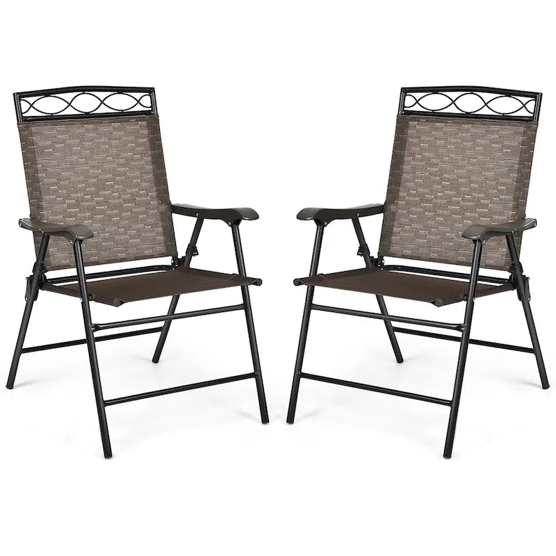 Set of 2 Patio Chairs Outdoor Folding Lawn Chairs with Steel Frame