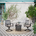 MAISON ARTS 3-Piece Patio Dining Set, 2 Textilene Metal Swivel Chairs and 1 x Wrought Iron Square Table with Umbrella Hole