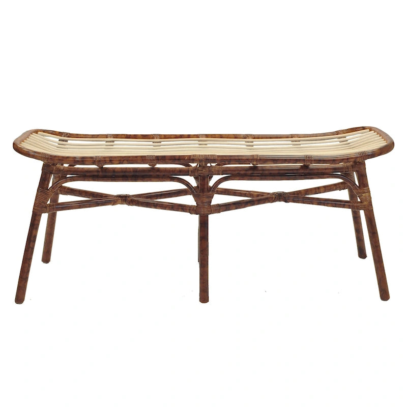 Rattan Bench – Marble Brown, Bamboo Legs, Single Seat