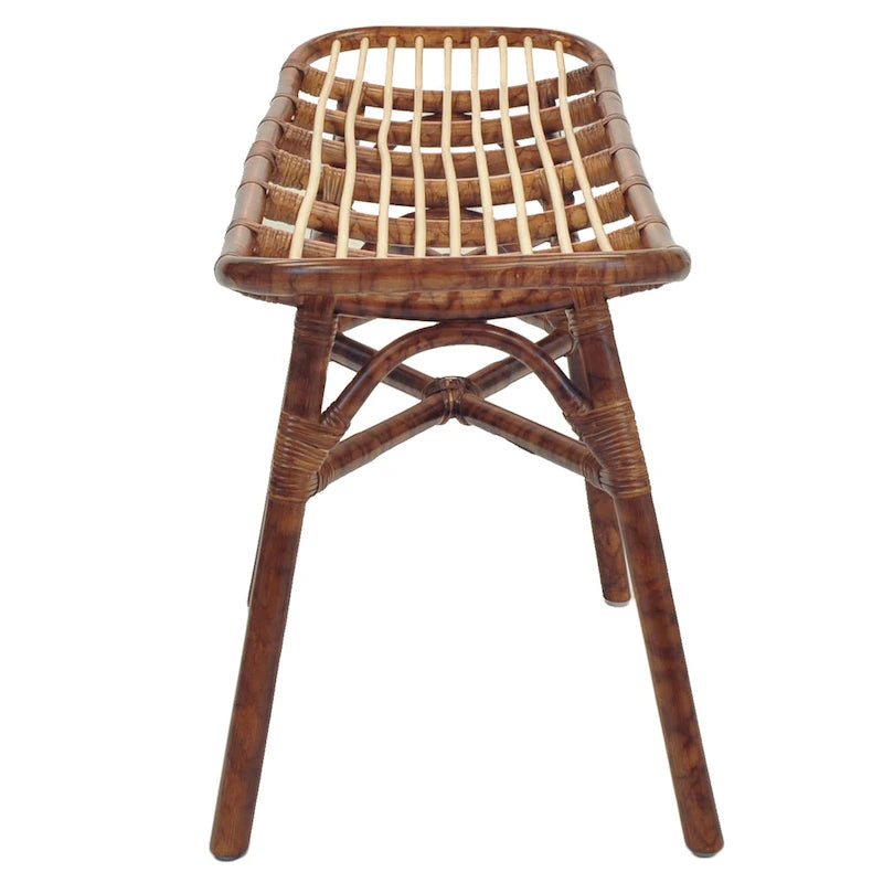 Rattan Bench – Marble Brown, Bamboo Legs, Single Seat
