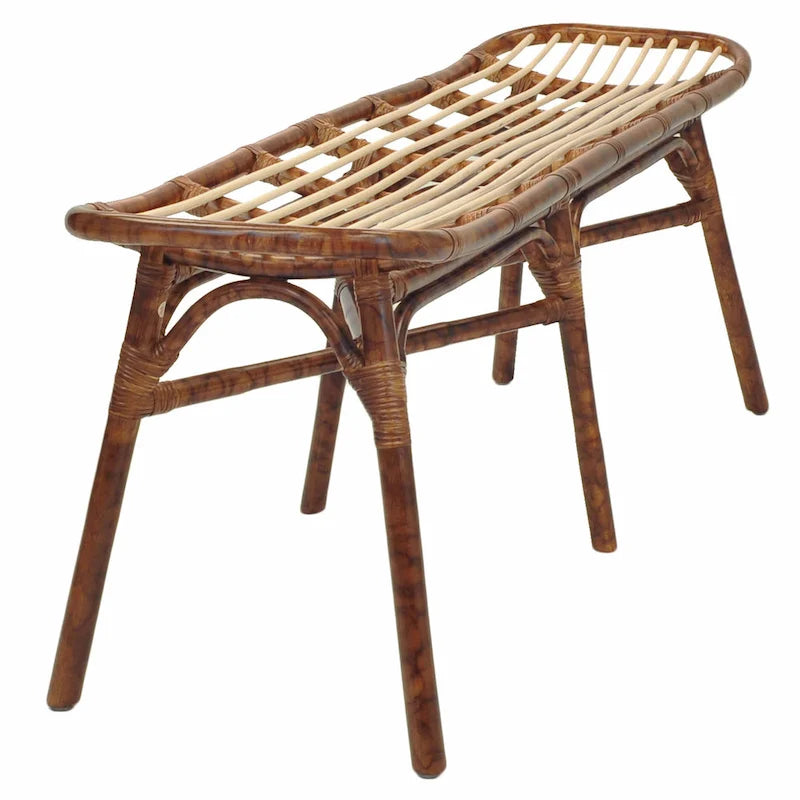 Rattan Bench – Marble Brown, Bamboo Legs, Single Seat