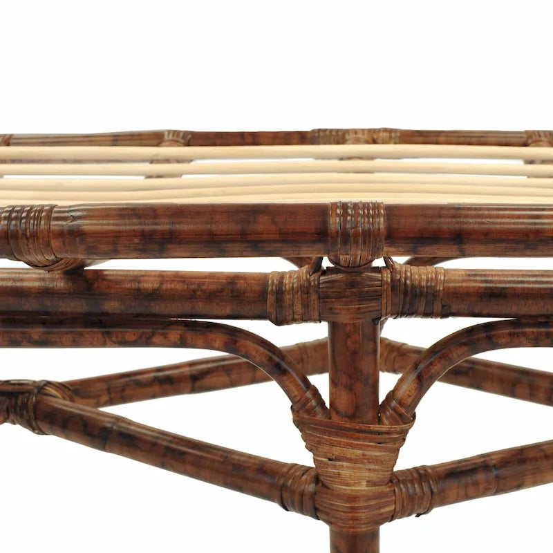 Rattan Bench – Marble Brown, Bamboo Legs, Single Seat