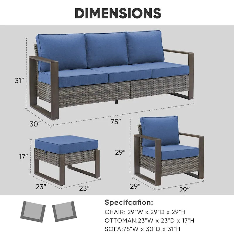 Patio Furniture Set Rattan Outdoor Sofa Chair - Grey