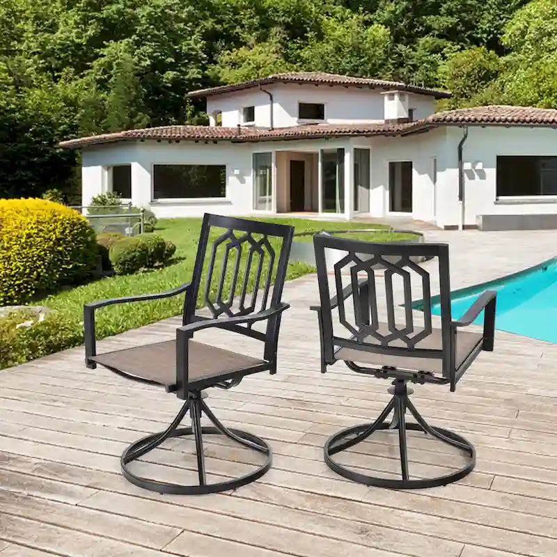 MFSTUDIO 5-Piece Patio Dining Set, 4 Sling Swivel Chairs and Multi Role Metal 37inch Square Table with 1.57  Umbrella Hole