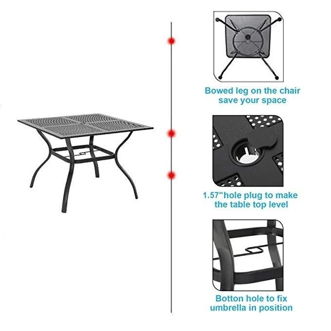 MFSTUDIO 5-Piece Patio Dining Set, 4 Sling Swivel Chairs and Multi Role Metal 37inch Square Table with 1.57  Umbrella Hole