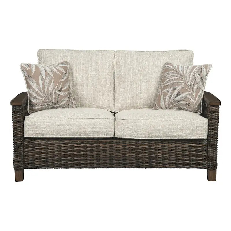 Paradise Trail Outdoor Loveseat with Cushion - Medium Brown - 58.5  W x 35.75  D x 38.25  H