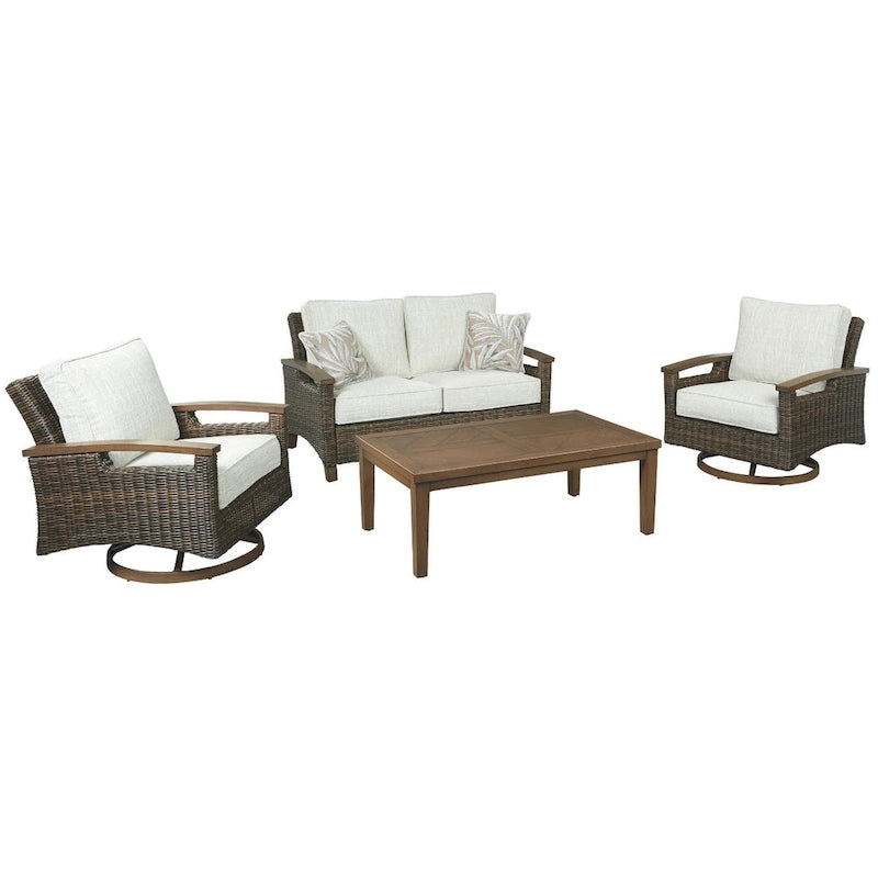 Paradise Trail Outdoor Loveseat with Cushion - Medium Brown - 58.5  W x 35.75  D x 38.25  H