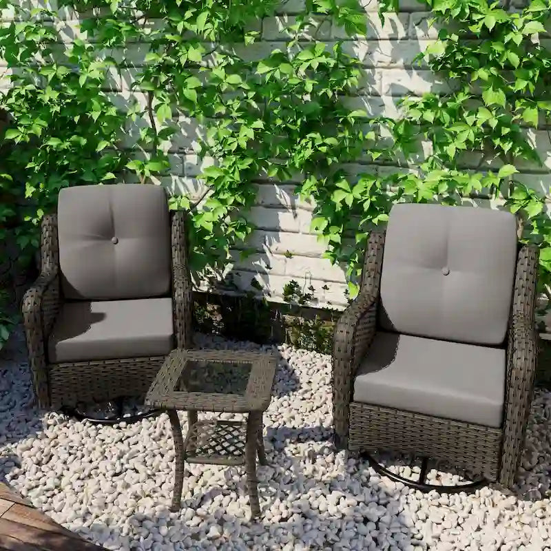3 Piece Rattan Patio Bistro Set Outdoor Swivel Rocker Chairs