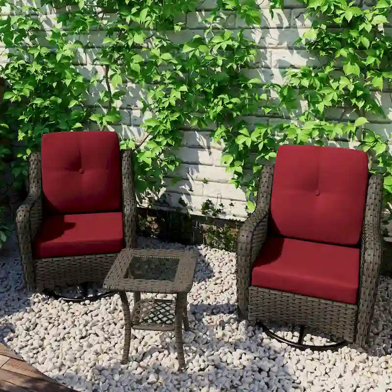 3 Piece Rattan Patio Bistro Set Outdoor Swivel Rocker Chairs