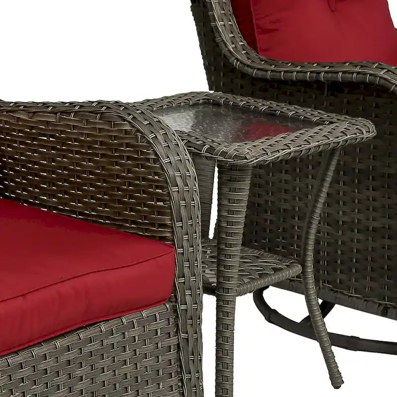 3 Piece Rattan Patio Bistro Set Outdoor Swivel Rocker Chairs