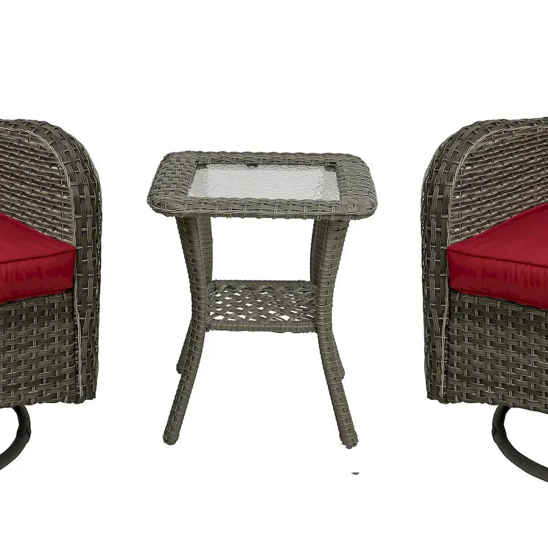 3 Piece Rattan Patio Bistro Set Outdoor Swivel Rocker Chairs