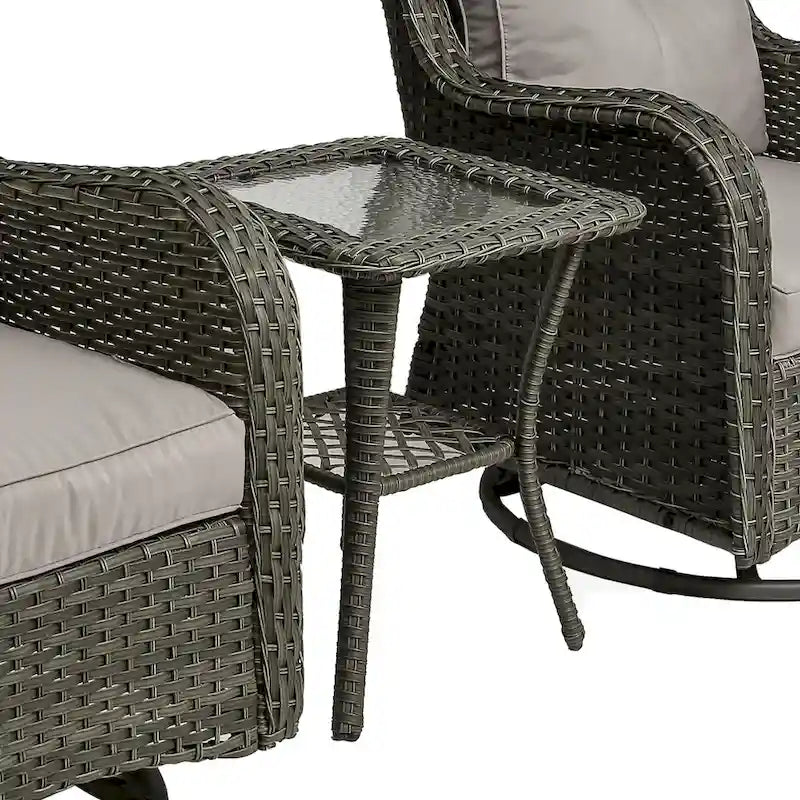 3 Piece Rattan Patio Bistro Set Outdoor Swivel Rocker Chairs