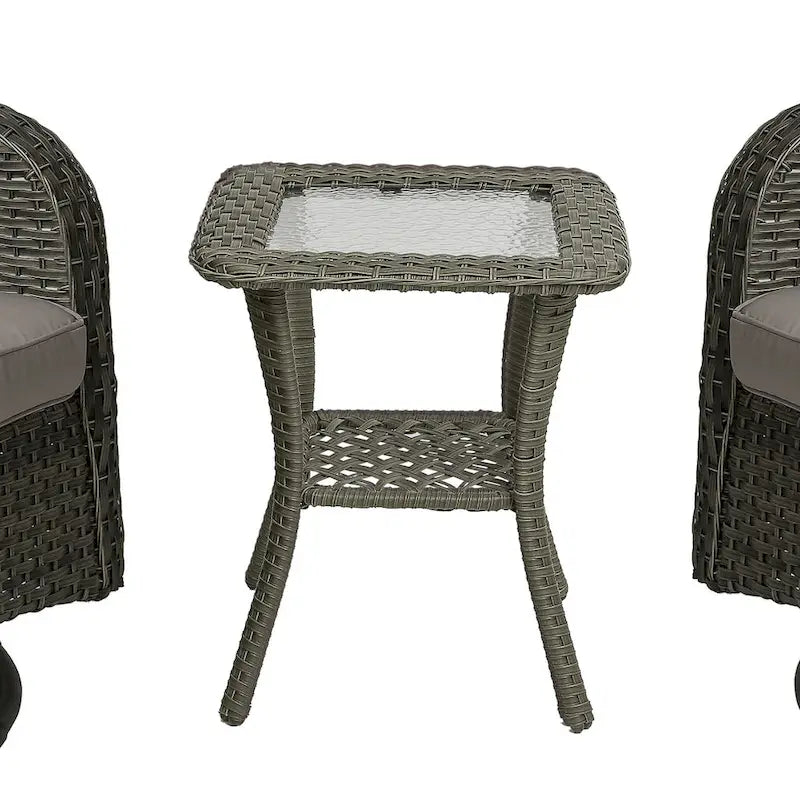 3 Piece Rattan Patio Bistro Set Outdoor Swivel Rocker Chairs