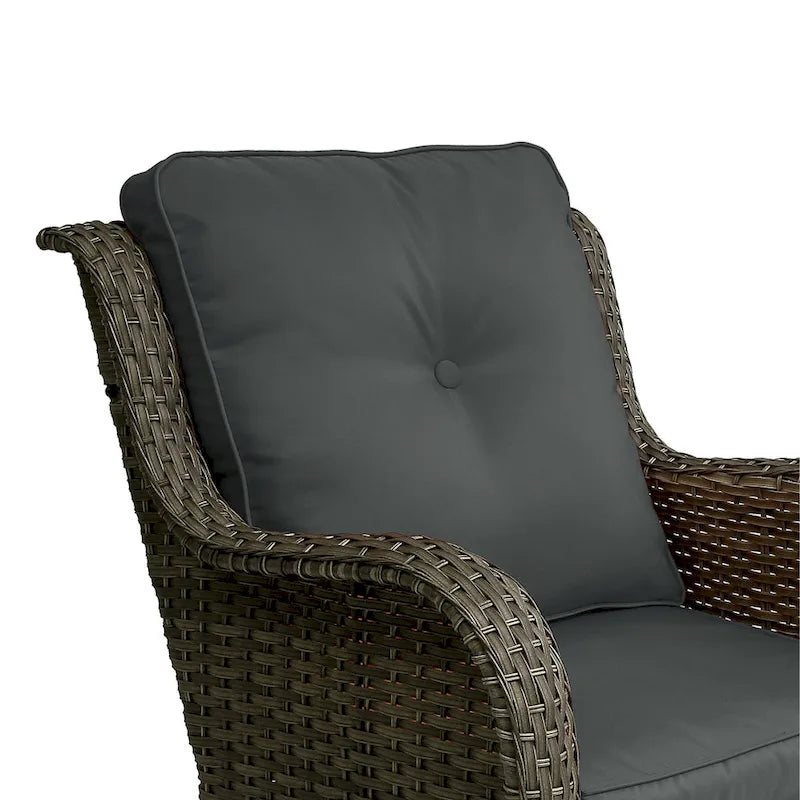 3 Piece Rattan Patio Bistro Set Outdoor Swivel Rocker Chairs