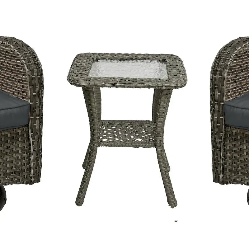 3 Piece Rattan Patio Bistro Set Outdoor Swivel Rocker Chairs