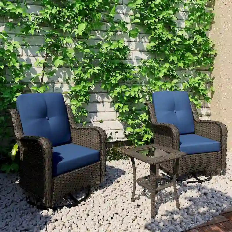 3 Piece Rattan Patio Bistro Set Outdoor Swivel Rocker Chairs