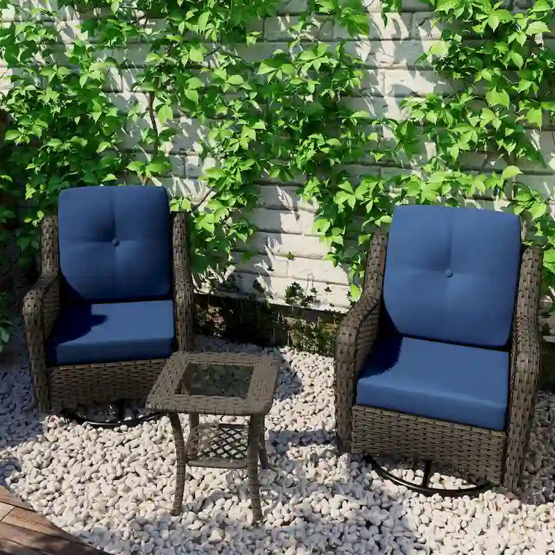 3 Piece Rattan Patio Bistro Set Outdoor Swivel Rocker Chairs