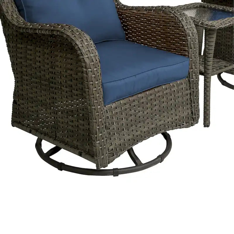 3 Piece Rattan Patio Bistro Set Outdoor Swivel Rocker Chairs
